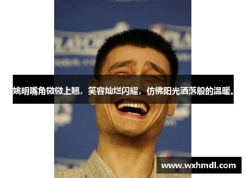 姚明嘴角微微上翘，笑容灿烂闪耀，仿佛阳光洒落般的温暖。